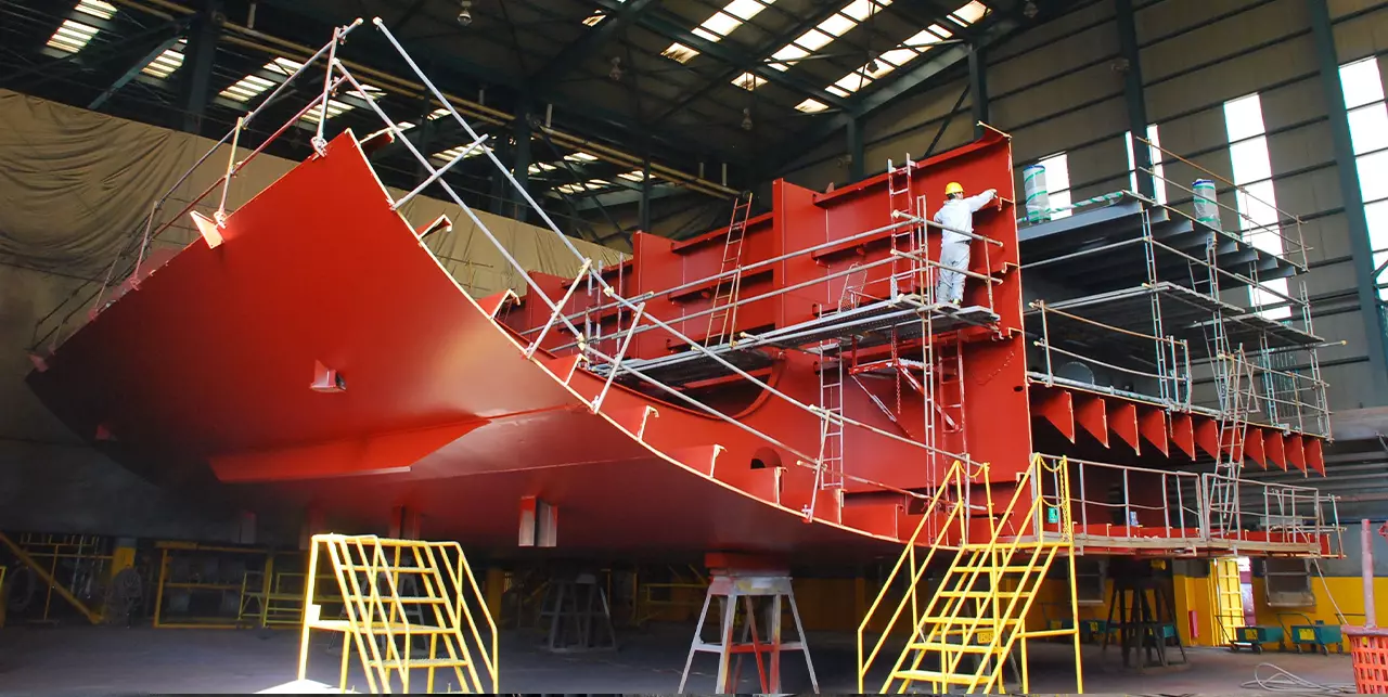 Ship hull sections during fabrication